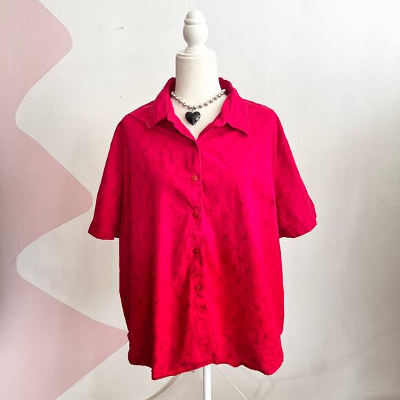 Cabin Creek Red Floral Embroidered Button Up Cottagecore Western Vintage Sz 2X - Picture 1 of 5